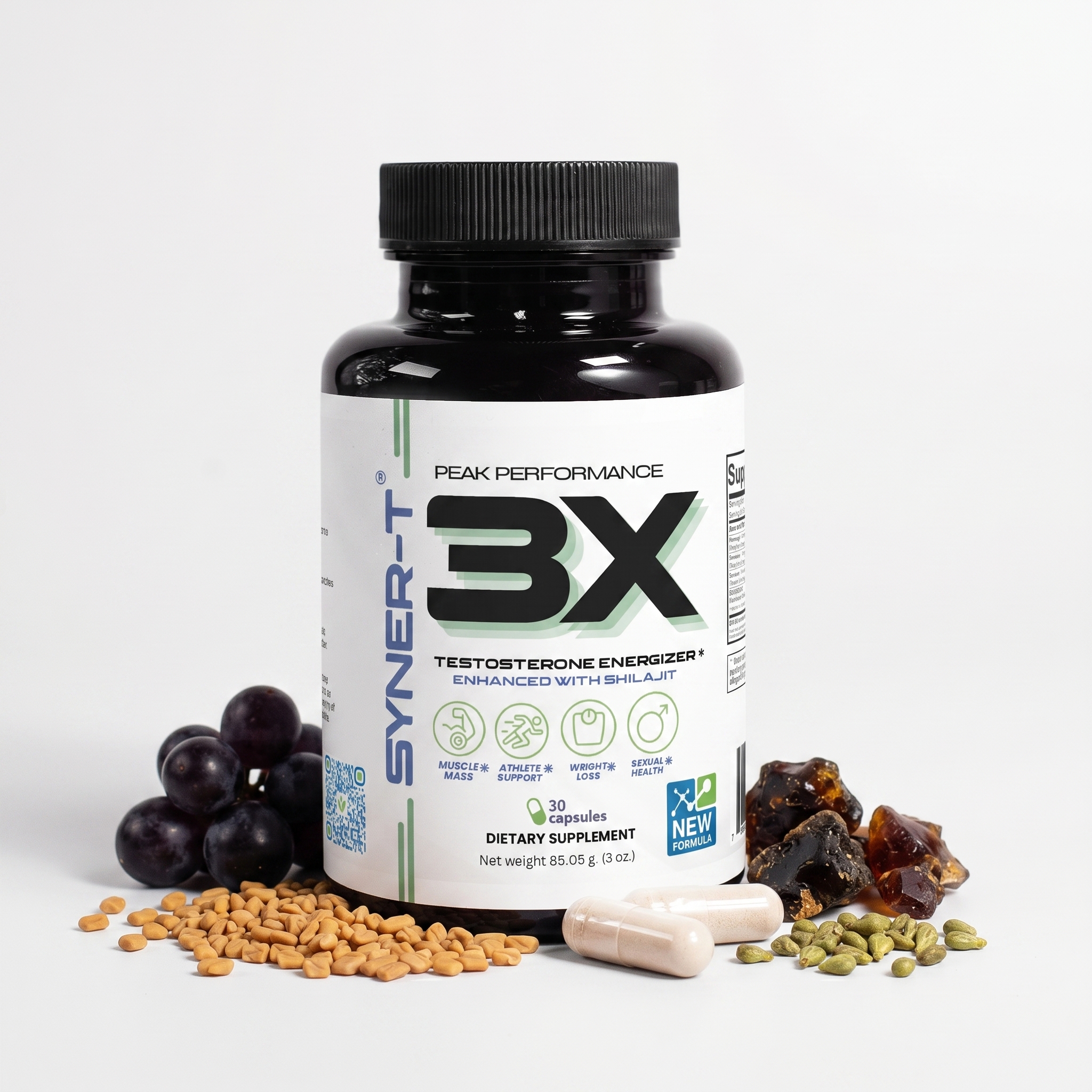 Thrive Wellness 3X bottle surrounded by natural raw ingredients
